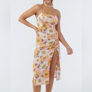 O’NEILL Midi pink with yellow and white flowers dress Hawaiian Beach Summer